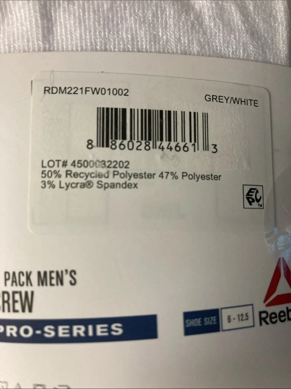 Reebok Men’s Crew Athletic Socks in Light Gray and white (5 Pack)